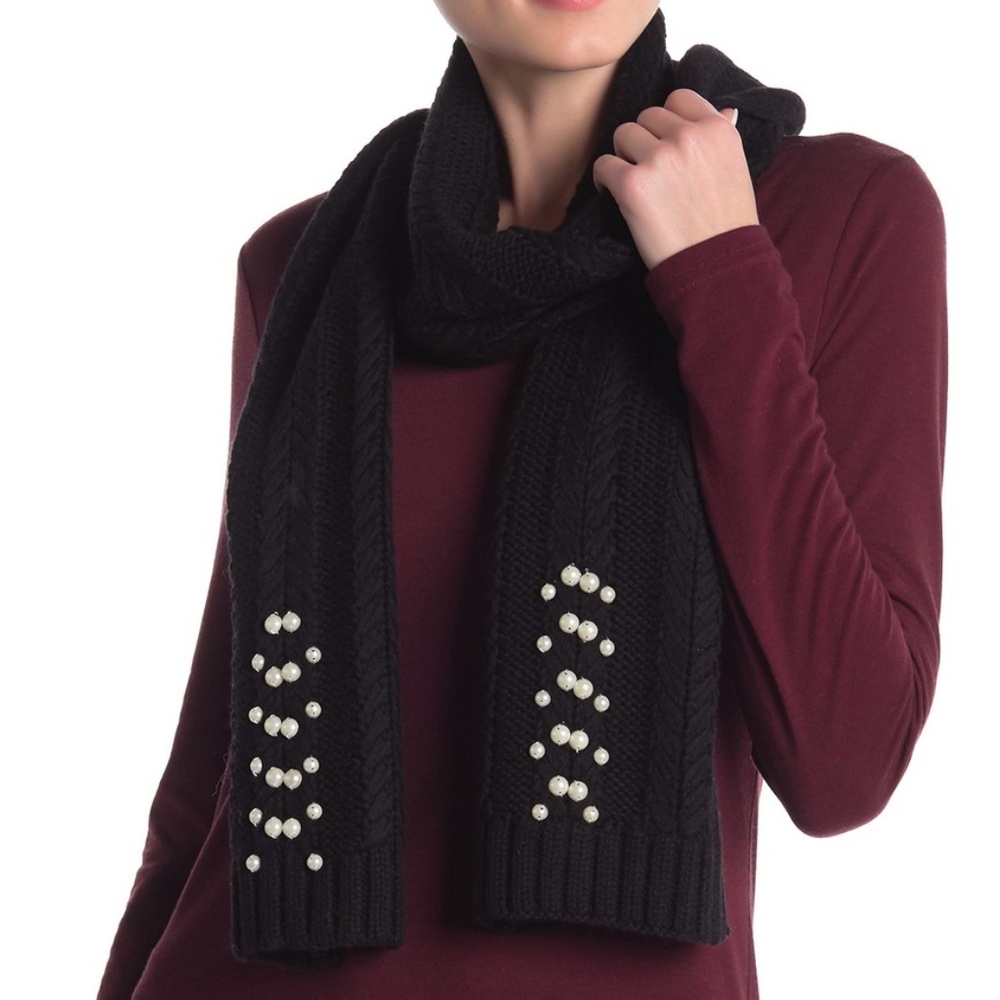 Badgley Mischka Pearl Embellished Wool Blend scarf